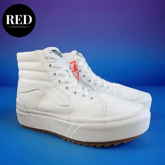 Vans Sk8-Hi Stacked White Canvas Platform Casual Sneakers - Women's 9  Men's 7.5 - Picture 3 of 14